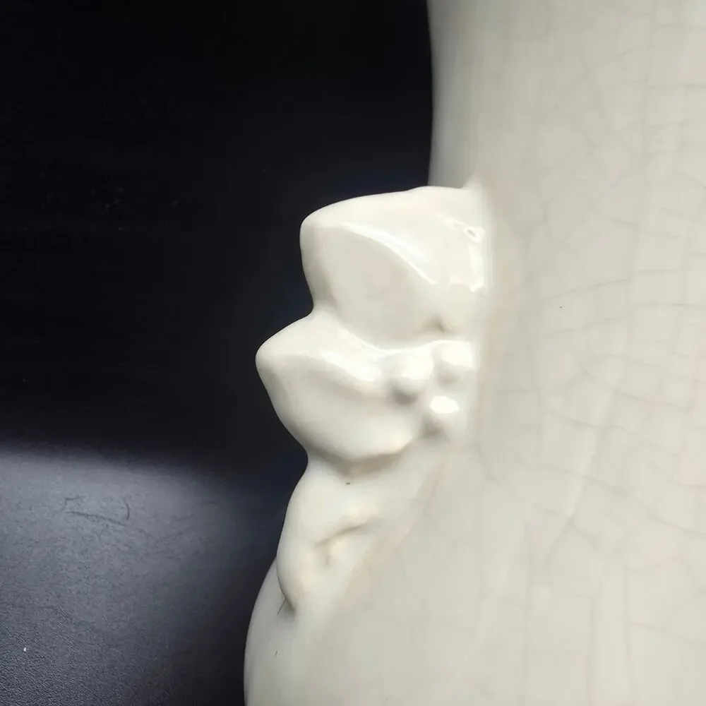 McCoy White Vase with Floral Handles Vintage USA Pottery